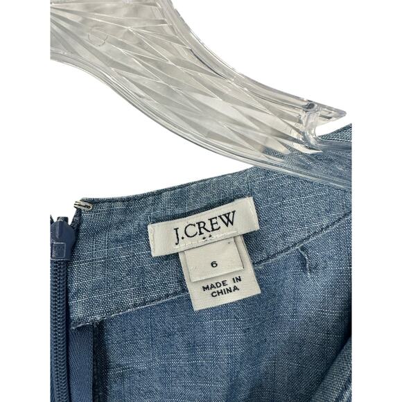 J.Crew Dress Blue Basic Lightweight V-Neck Chambray Ruffle Tie Sleeve Size 6 - Picture 2 of 12